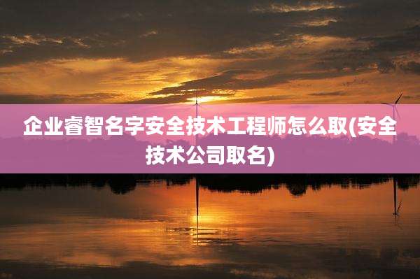 企业睿智名字安全技术工程师怎么取(安全技术公司取名)