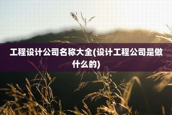 工程设计公司名称大全(设计工程公司是做什么的)