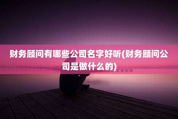 财务顾问有哪些公司名字好听(财务顾问公司是做什么的)
