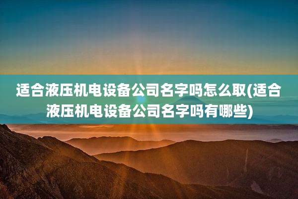 适合液压机电设备公司名字吗怎么取(适合液压机电设备公司名字吗有哪些)