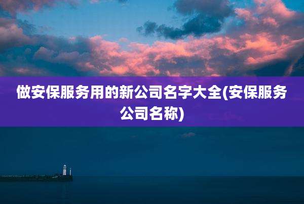 做安保服务用的新公司名字大全(安保服务公司名称)