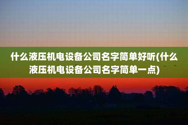 什么液压机电设备公司名字简单好听(什么液压机电设备公司名字简单一点)