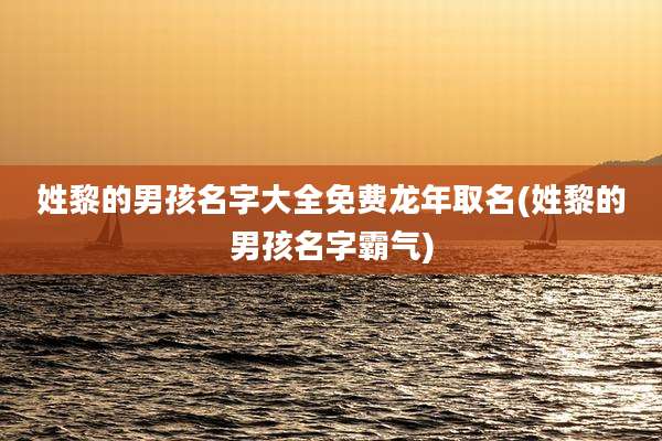 姓黎的男孩名字大全免费龙年取名(姓黎的男孩名字霸气)