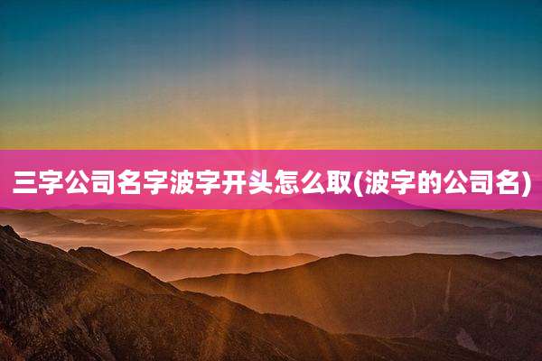 三字公司名字波字开头怎么取(波字的公司名)