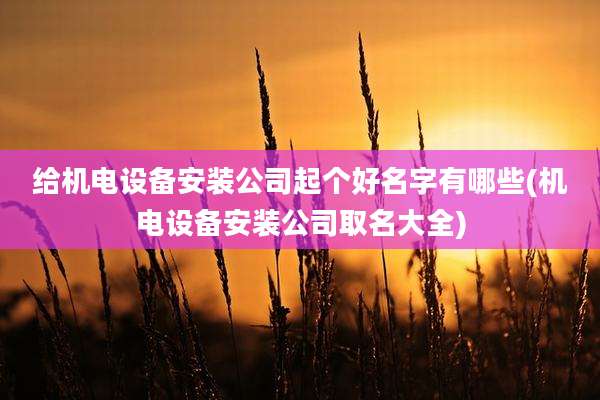 给机电设备安装公司起个好名字有哪些(机电设备安装公司取名大全)