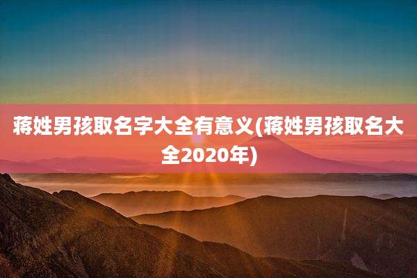 蒋姓男孩取名字大全有意义(蒋姓男孩取名大全2020年)