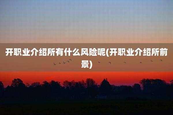 开职业介绍所有什么风险呢(开职业介绍所前景)