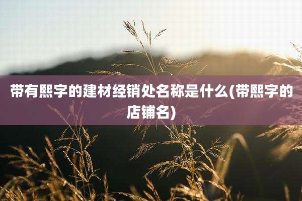 带有熙字的建材经销处名称是什么(带熙字的店铺名)