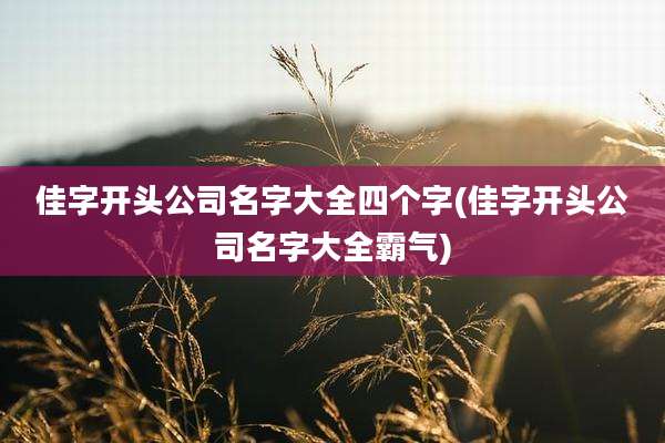 佳字开头公司名字大全四个字(佳字开头公司名字大全霸气)