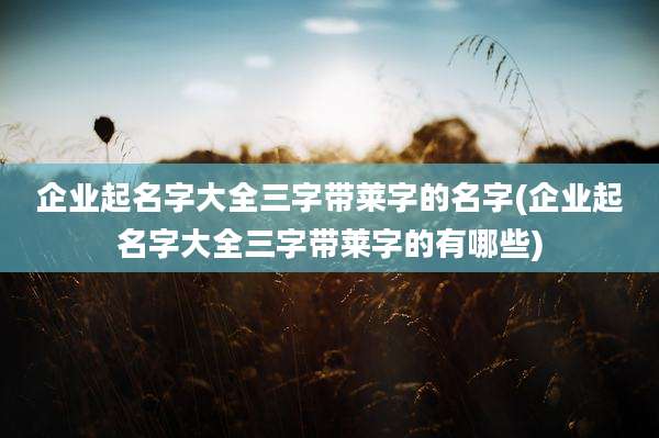 企业起名字大全三字带莱字的名字(企业起名字大全三字带莱字的有哪些)