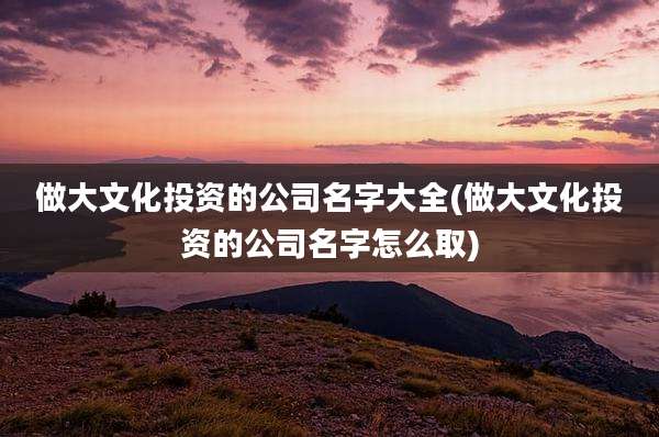做大文化投资的公司名字大全(做大文化投资的公司名字怎么取)