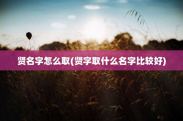 贤名字怎么取(贤字取什么名字比较好)