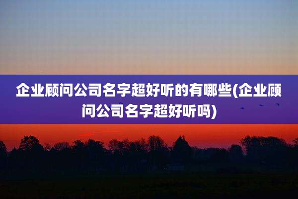 企业顾问公司名字超好听的有哪些(企业顾问公司名字超好听吗)