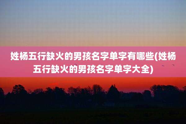 姓杨五行缺火的男孩名字单字有哪些(姓杨五行缺火的男孩名字单字大全)
