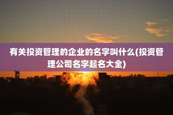 有关投资管理的企业的名字叫什么(投资管理公司名字起名大全)