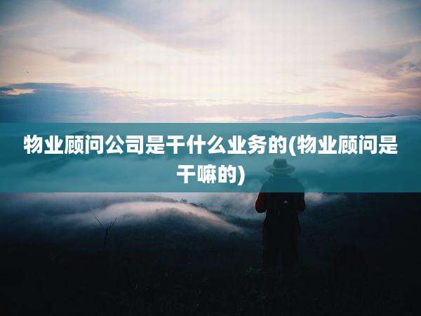 物业顾问公司是干什么业务的(物业顾问是干嘛的)