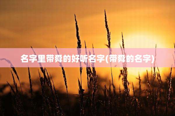 名字里带舜的好听名字(带舜的名字)