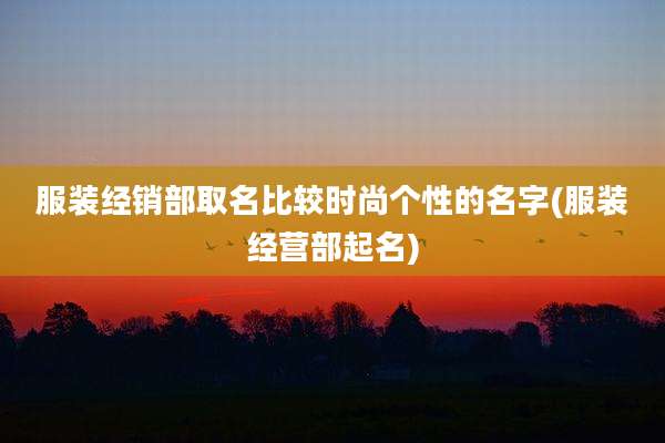 服装经销部取名比较时尚个性的名字(服装经营部起名)