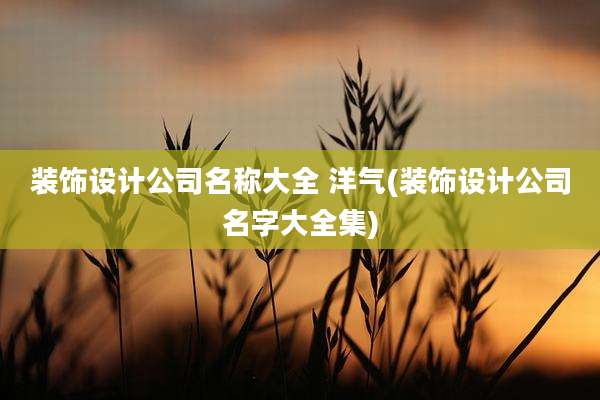 装饰设计公司名称大全 洋气(装饰设计公司名字大全集)