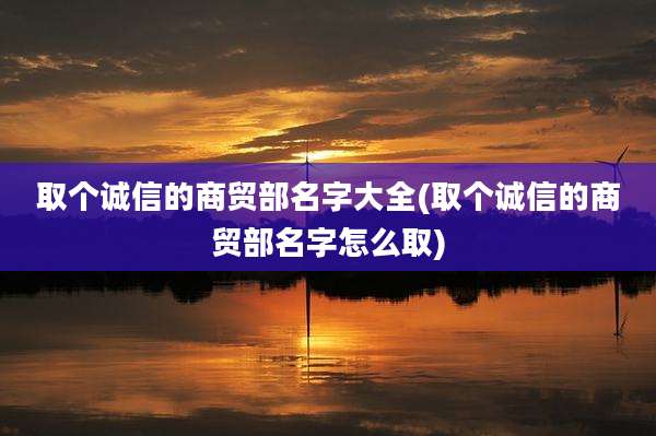 取个诚信的商贸部名字大全(取个诚信的商贸部名字怎么取)