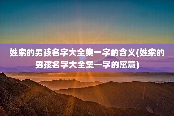 姓索的男孩名字大全集一字的含义(姓索的男孩名字大全集一字的寓意)