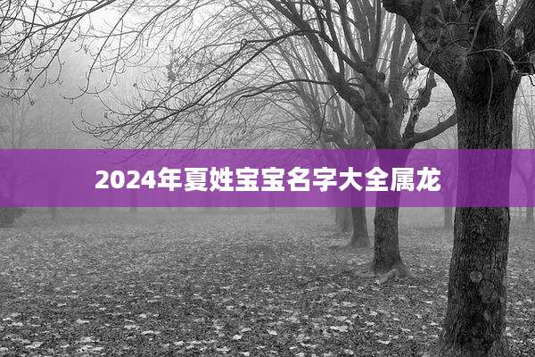 2024年夏姓宝宝名字大全属龙