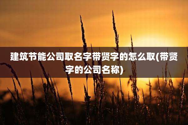 建筑节能公司取名字带贤字的怎么取(带贤字的公司名称)