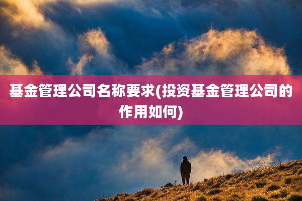 基金管理公司名称要求(投资基金管理公司的作用如何)