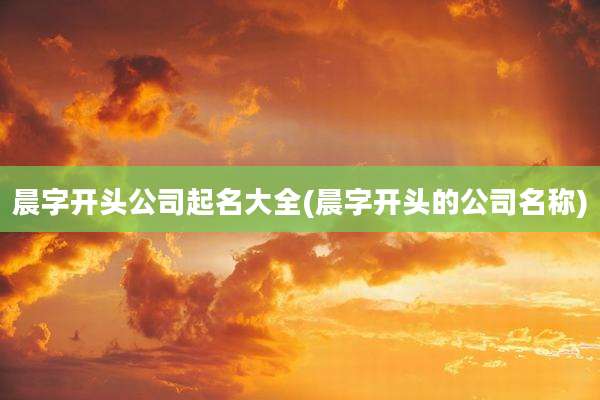 晨字开头公司起名大全(晨字开头的公司名称)