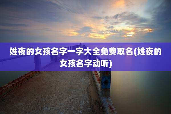 姓夜的女孩名字一字大全免费取名(姓夜的女孩名字动听)