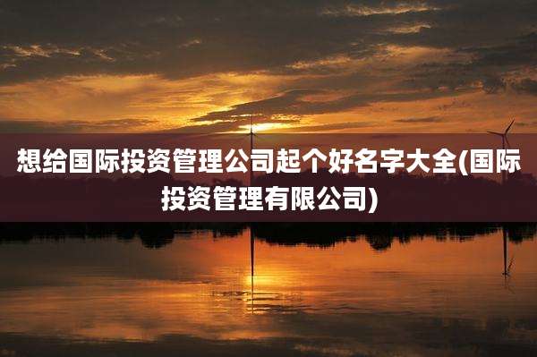想给国际投资管理公司起个好名字大全(国际投资管理有限公司)