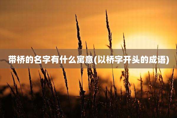 带桥的名字有什么寓意(以桥字开头的成语)