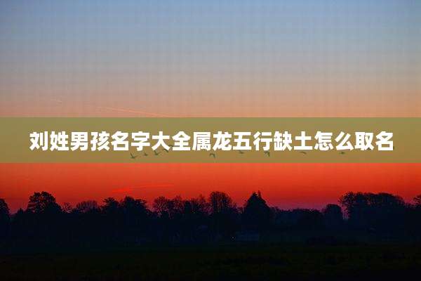 刘姓男孩名字大全属龙五行缺土怎么取名