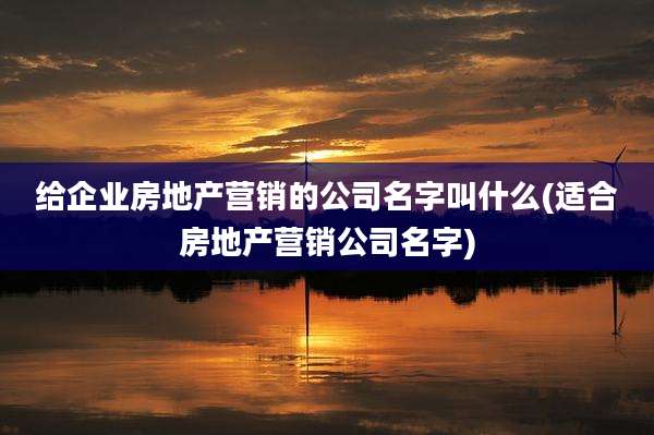 给企业房地产营销的公司名字叫什么(适合房地产营销公司名字)