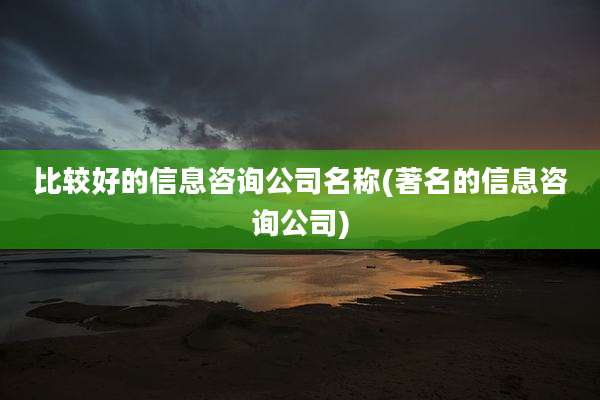 比较好的信息咨询公司名称(著名的信息咨询公司)