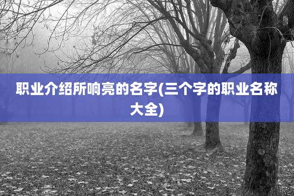职业介绍所响亮的名字(三个字的职业名称大全)