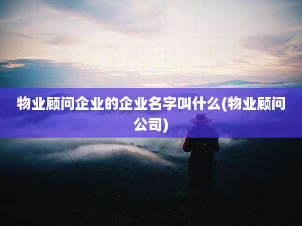 物业顾问企业的企业名字叫什么(物业顾问公司)