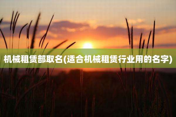 机械租赁部取名(适合机械租赁行业用的名字)