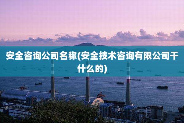 安全咨询公司名称(安全技术咨询有限公司干什么的)