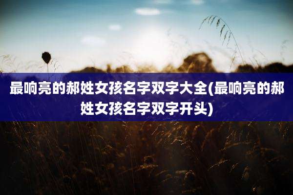 最响亮的郝姓女孩名字双字大全(最响亮的郝姓女孩名字双字开头)