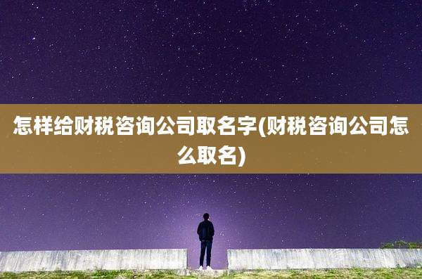 怎样给财税咨询公司取名字(财税咨询公司怎么取名)