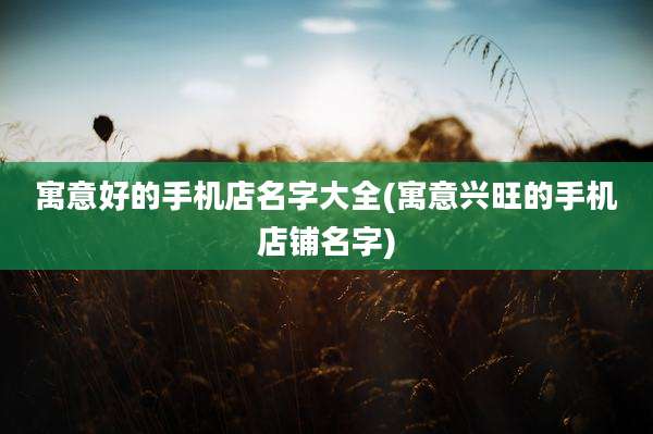 寓意好的手机店名字大全(寓意兴旺的手机店铺名字)