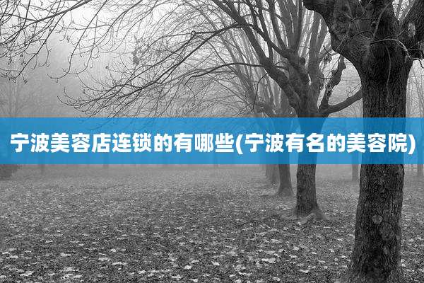 宁波美容店连锁的有哪些(宁波有名的美容院)