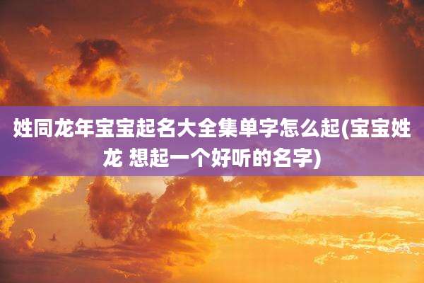 姓同龙年宝宝起名大全集单字怎么起(宝宝姓龙 想起一个好听的名字)