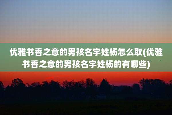 优雅书香之意的男孩名字姓杨怎么取(优雅书香之意的男孩名字姓杨的有哪些)
