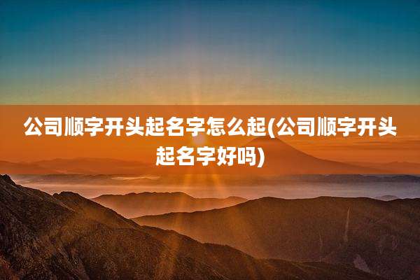 公司顺字开头起名字怎么起(公司顺字开头起名字好吗)