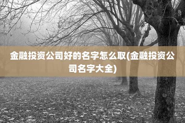 金融投资公司好的名字怎么取(金融投资公司名字大全)