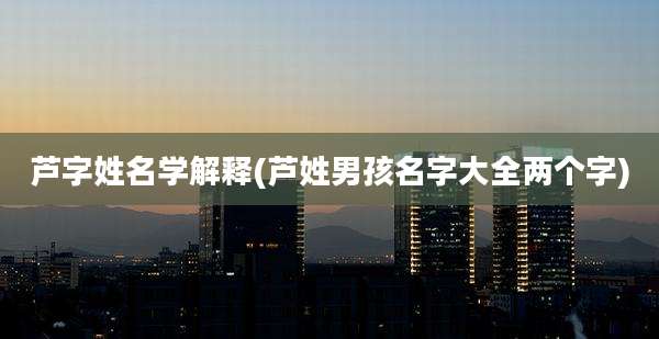 芦字姓名学解释(芦姓男孩名字大全两个字)
