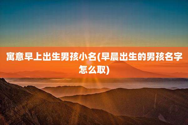 寓意早上出生男孩小名(早晨出生的男孩名字怎么取)