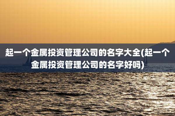 起一个金属投资管理公司的名字大全(起一个金属投资管理公司的名字好吗)